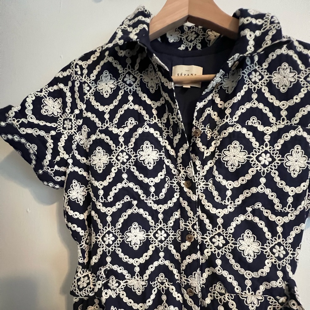 nwot sézane adele dress || marine with ecru embroidery - Picture 7 of 12